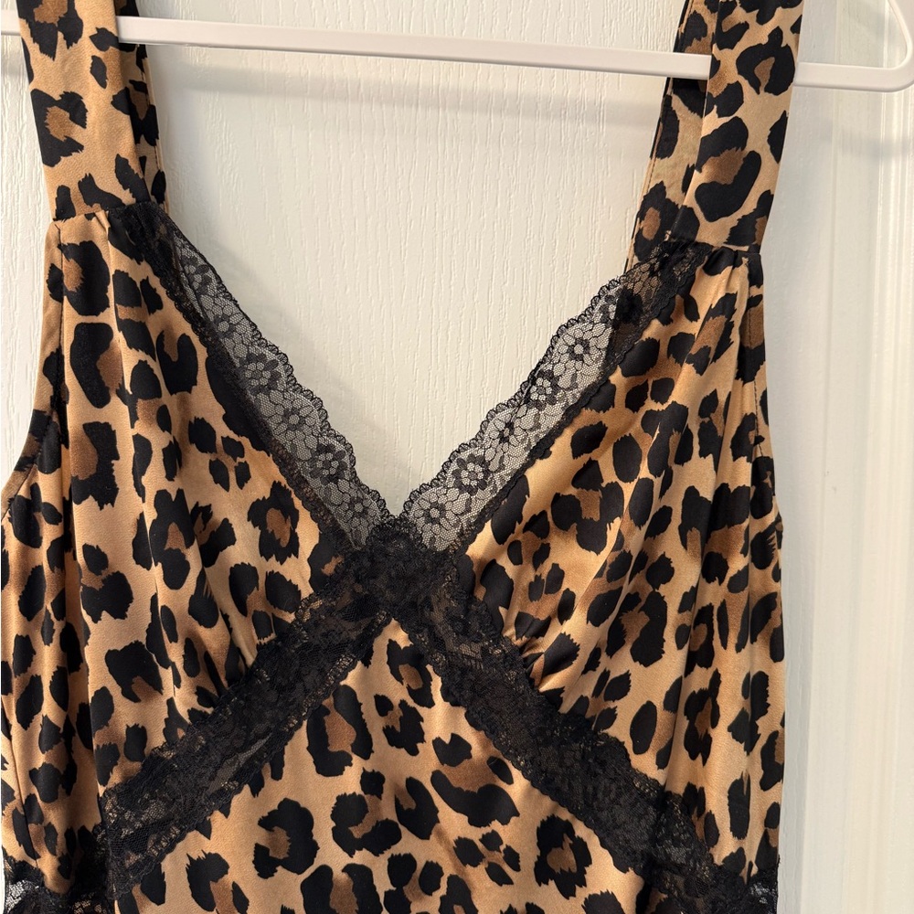Bardot Leopard Print Slip Dress with Black Lace Trim - Picture 4 of 6